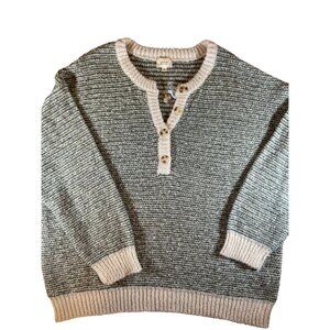 Perch By Blu Pepper Women's 3XL Henley Knit Sweater Green & Cream Button Collar